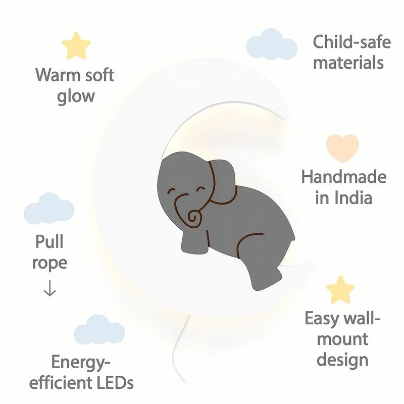 Moon Hug Elephant Battery Operated MDF Wall Lamp - Grey media 7