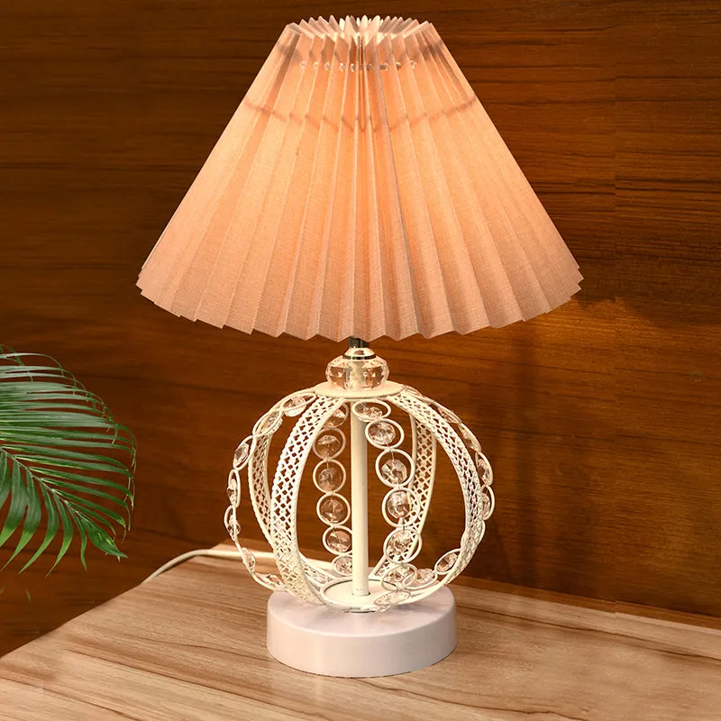 French Pleat Orna Metal Table Lamp - Beige,White media 1