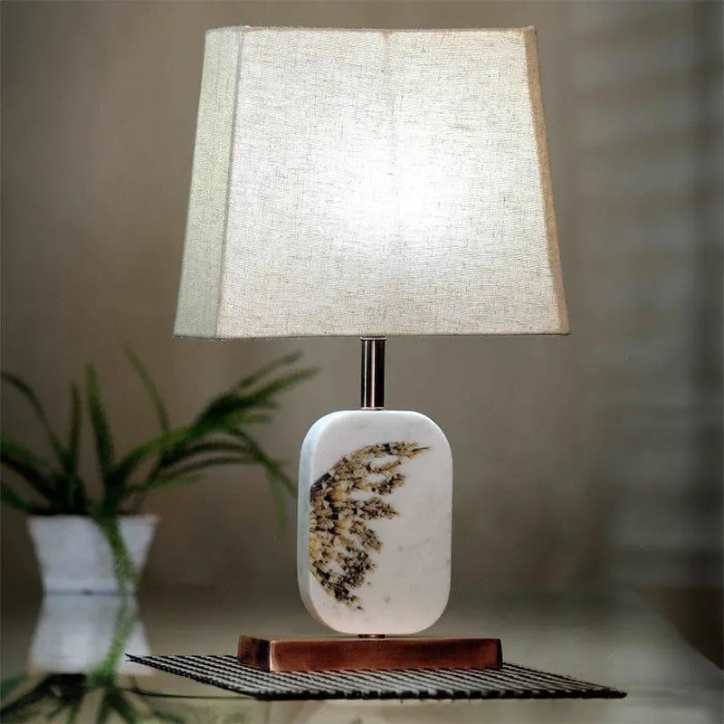 Winged Printed Marble & Copper Base Fabric Table Lamp - Beige,White media 1