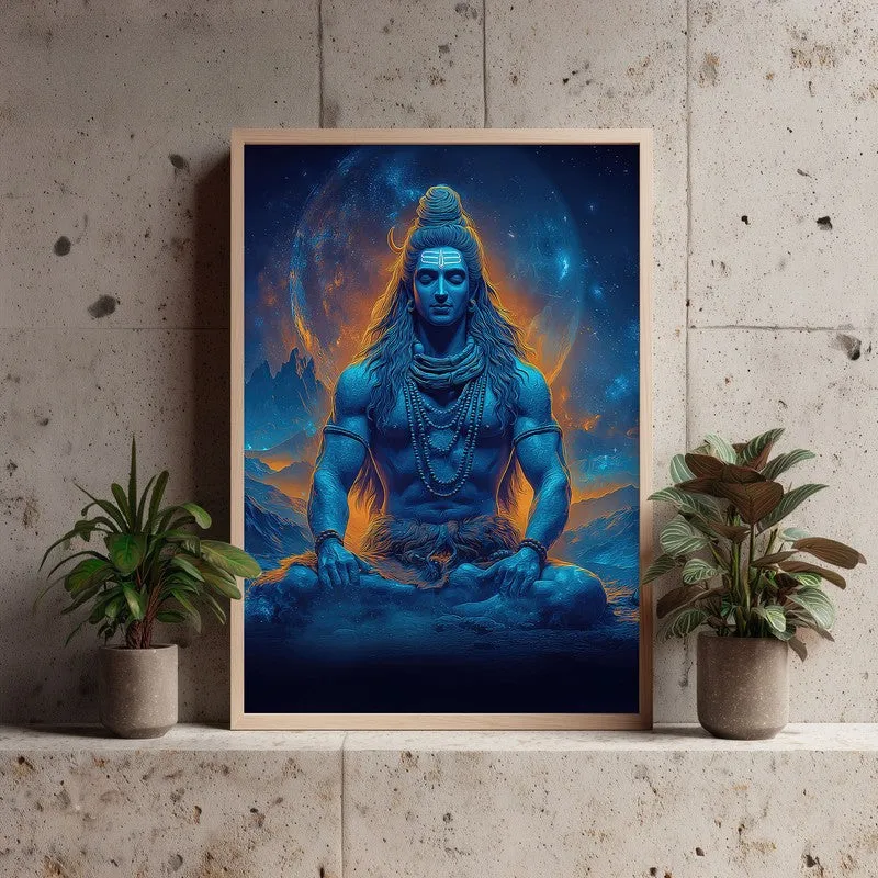 Peaceful Mahadev Meditating I Archival Paper Wall Art - Natural Brown Frame media 3