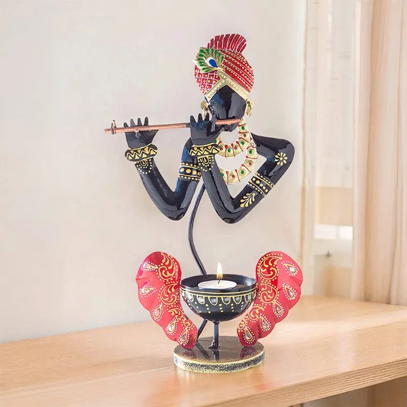 Krishna Flute Tealight Holder - Black,Red media 1