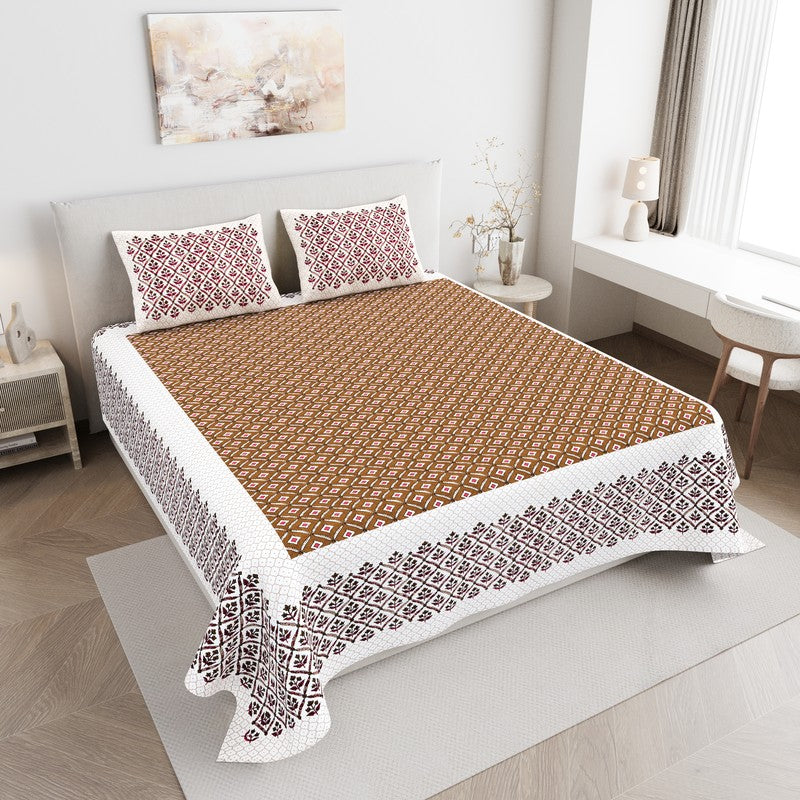 NobleNest Cotton Bedsheet (Brown) - 144 TC - Queen/Double
