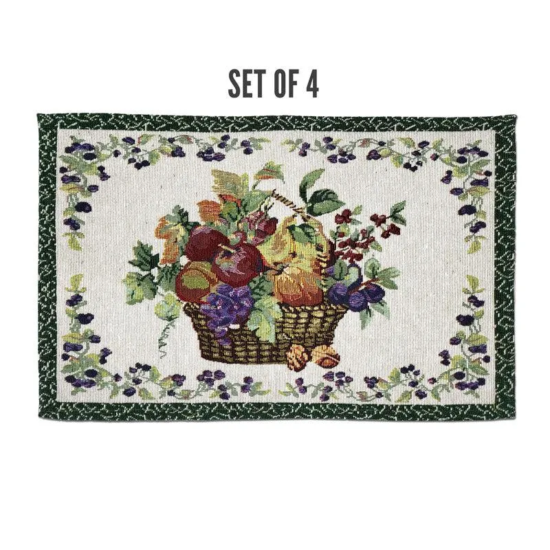 Single placemat with fruit basket design and green floral border