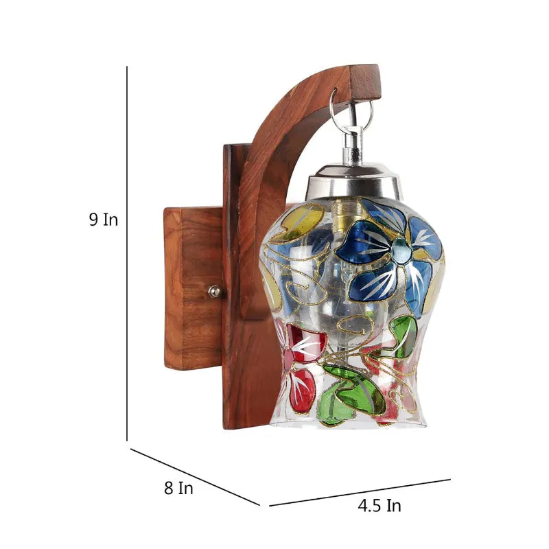 Fumo Floral Mosaic Glass & Wooden Wall Lamp media 4