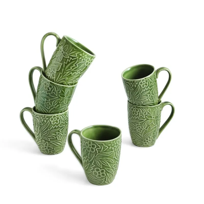 Green Ceramic Coffee Mug (290 mL Each) - Set Of Six media 3