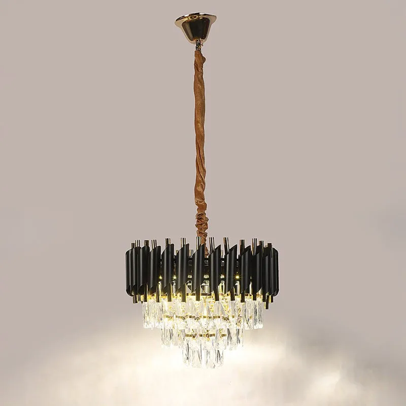 Glam Crystal Cascade Chandelier - Black & Gold media 3
