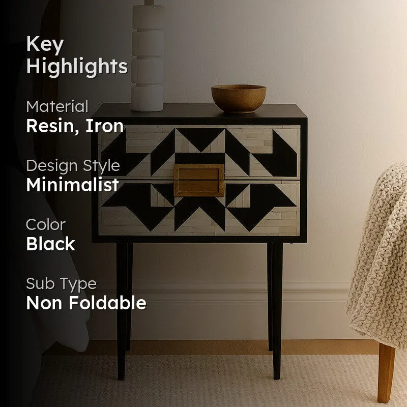 Sleek Modern Black Bone Inlay Bedside Table media 2