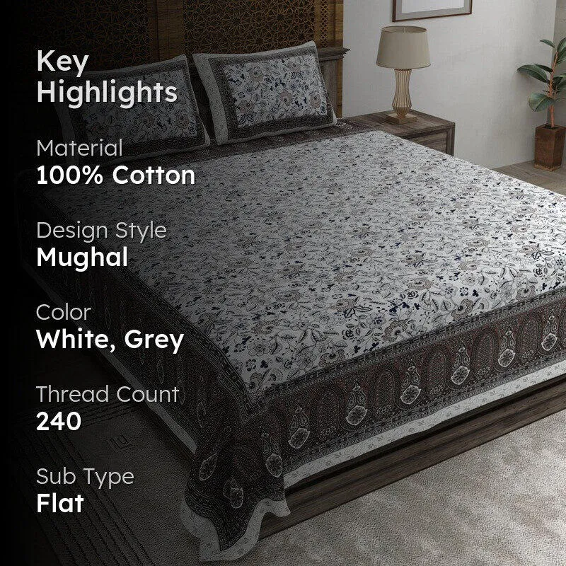 Weaveon Cotton Bedsheet (White,Grey) - 240 TC media 2