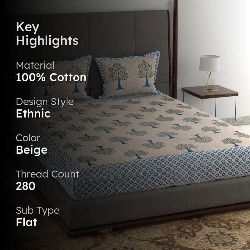 Geetika Printed Cotton Bedsheet (Beige) - 280 TC media 2