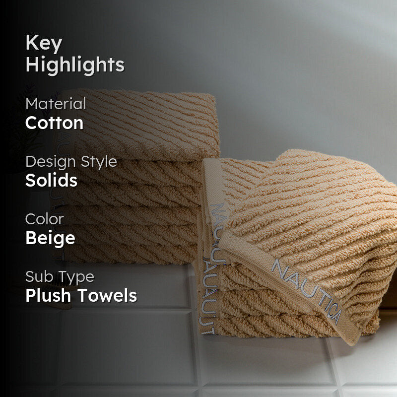 Nautica Riviera Soft Cotton Hand & Face Towel (Light Tan) - Set Of Twelve media 2