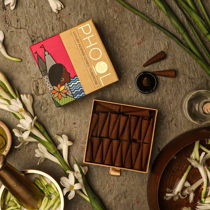 Phool Natural Incense Cones (Tuberose) - Set Of Forty media 1