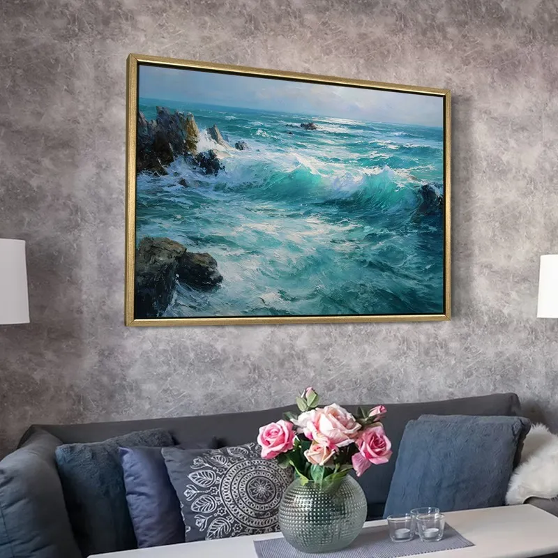 Rockbound Waves Canvas Wall Painting With Frame media 6
