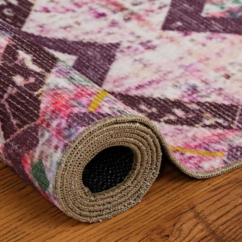 Thrain Geometric Polyester Anti-Skid Carpet - Pink media 4