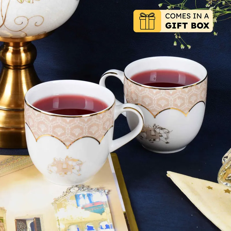 Gilded Legacy Coupe 24k Gold Brushed Porcelain Coffee Mug(300 mL Each/Peach) - Set Of Six media 1