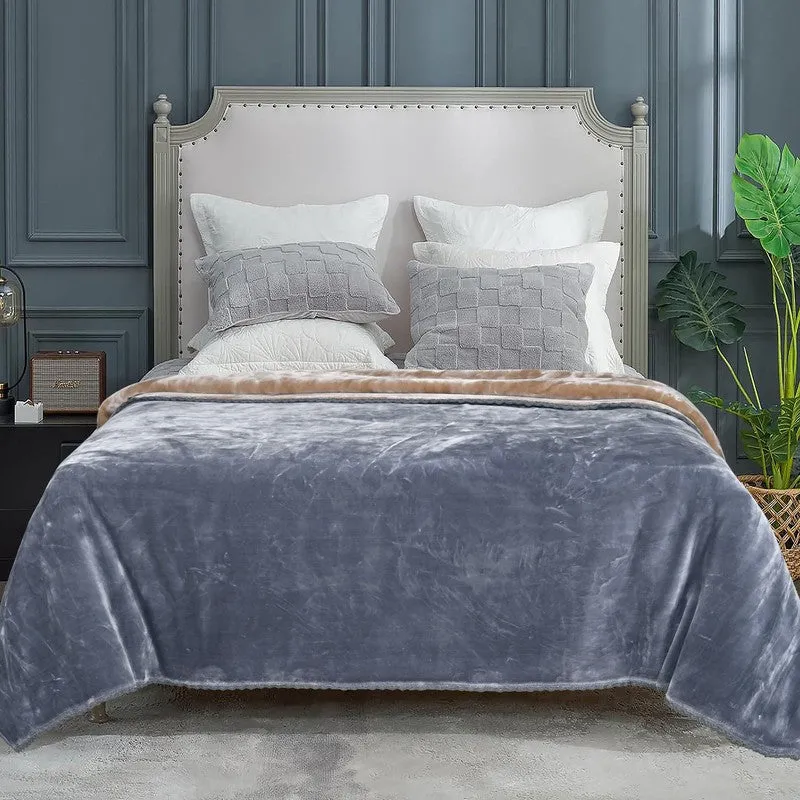 Singu Polyester Solid Blanket - Beige,Grey media 1