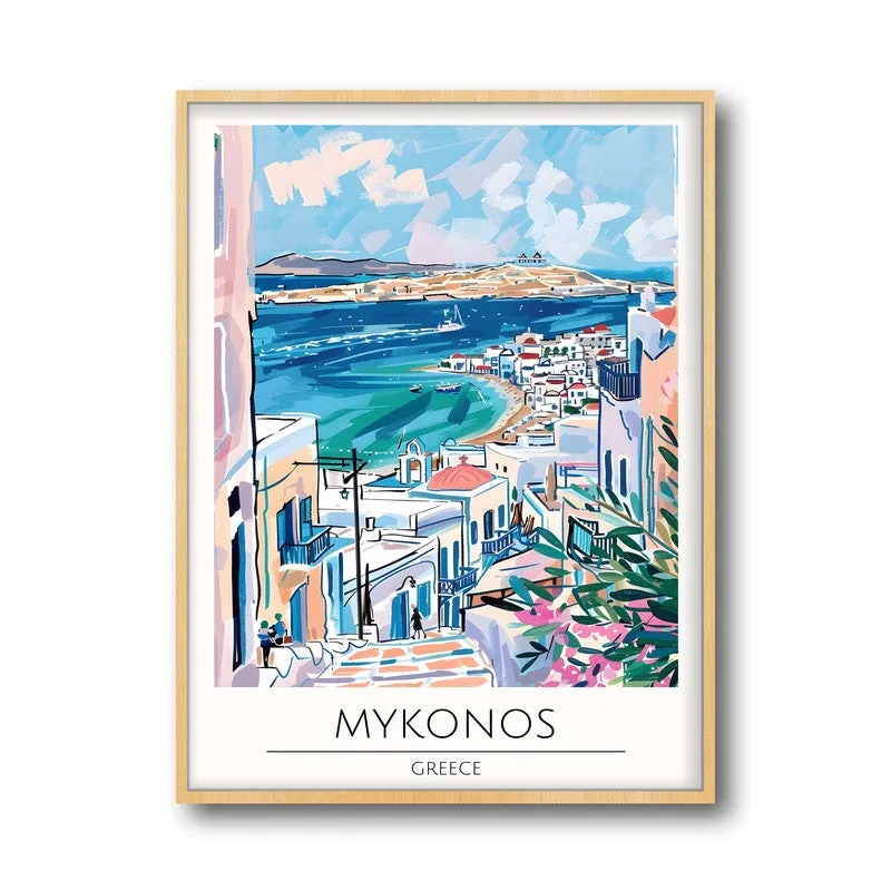 Vintage Mykonos Framed Canvas Archival Canvas Wall Painting - Natural Brown Frame media 5