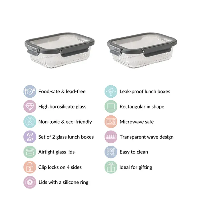 Grey Triva Glass Lunch Box (1040 ML) - Set Of Four media 7