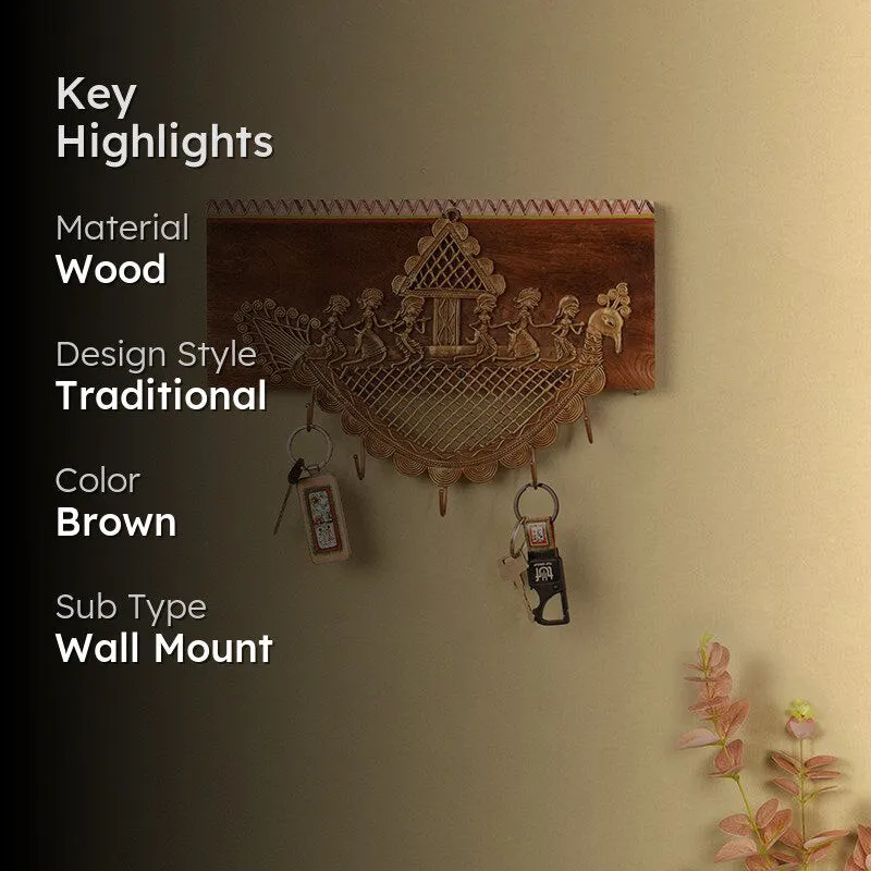 Ujjwala Ornate Teak Wood Key Holder media 2