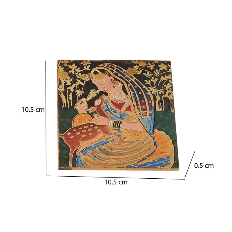 Kalamkari Wooden Costaer with Stand - Seven Piece Set media 6