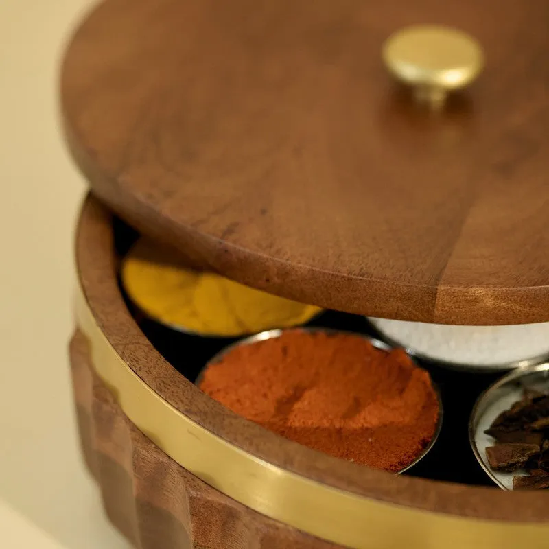 Zari Wooden Masala Box with 7 Containers - Nine Piece Set media 10