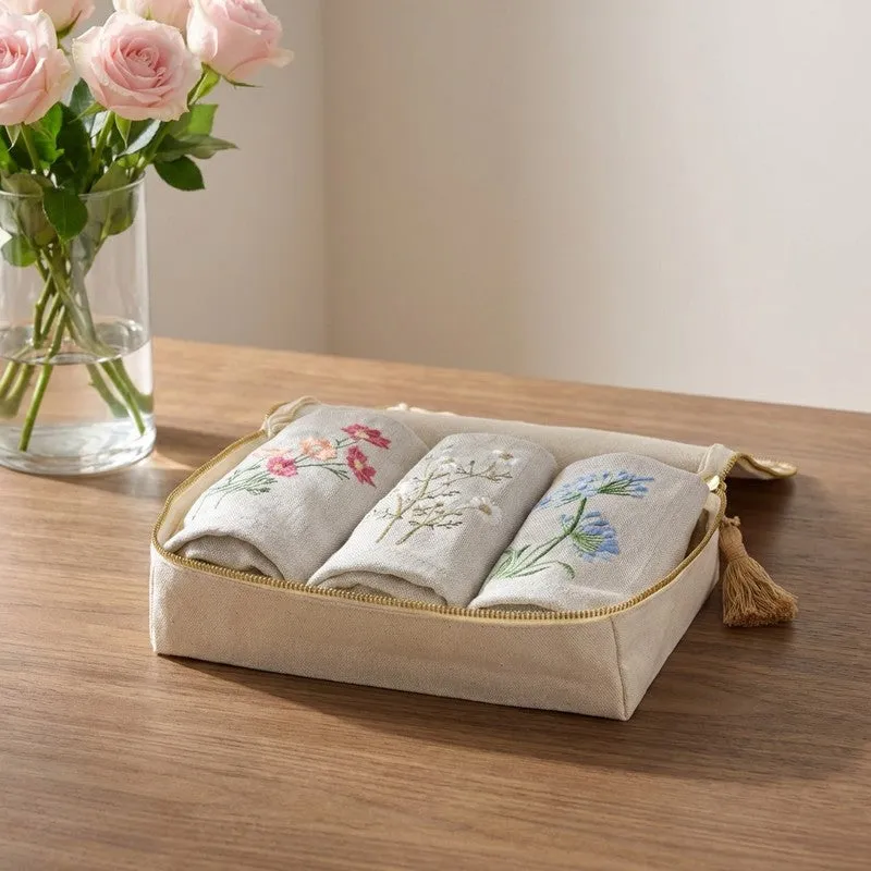 Classic Embroidered Bamboo Cotton Hand Towels with Canvas Box - Set Of Three media 1