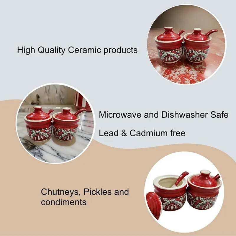 Arraina Ceramic Jar (Red/200 mL) - Four Piece Set media 3