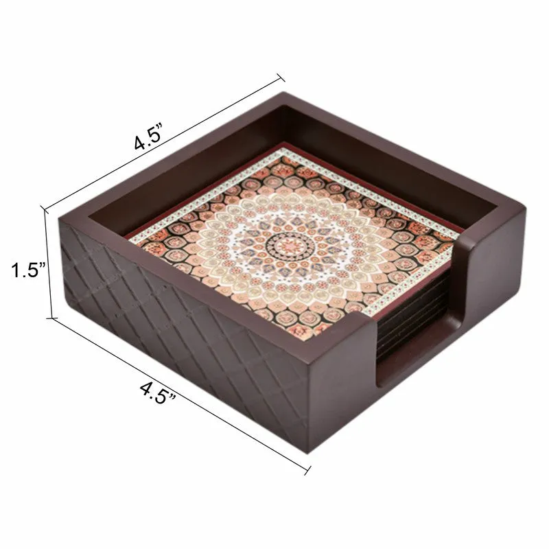 Abstract Designer Wooden Coasters with Holder - Seven Piece Set media 8