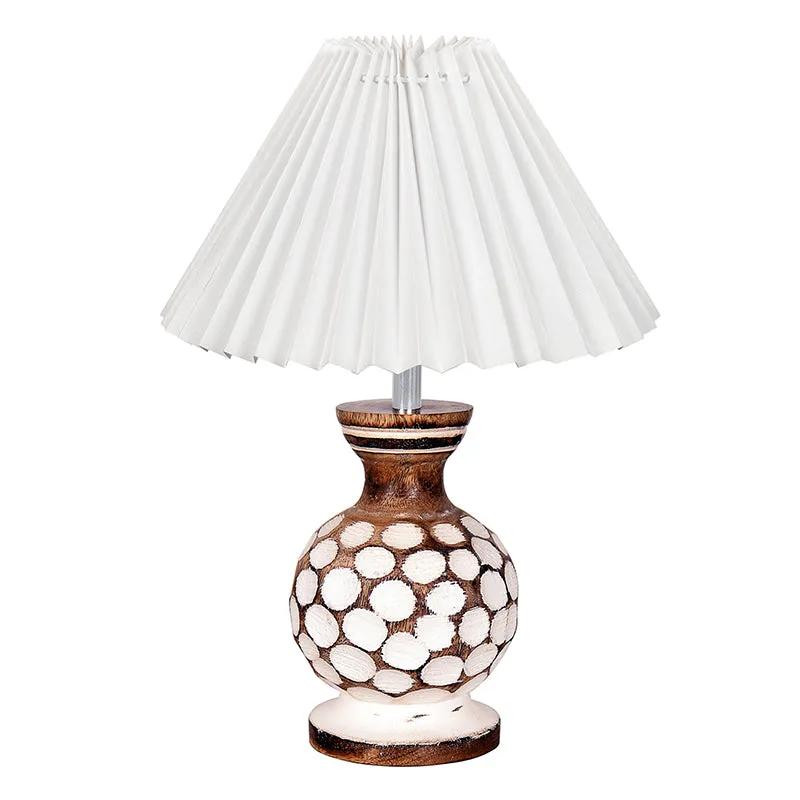 French Pleat Bubble Wooden Table Lamp - White,Brown media 3