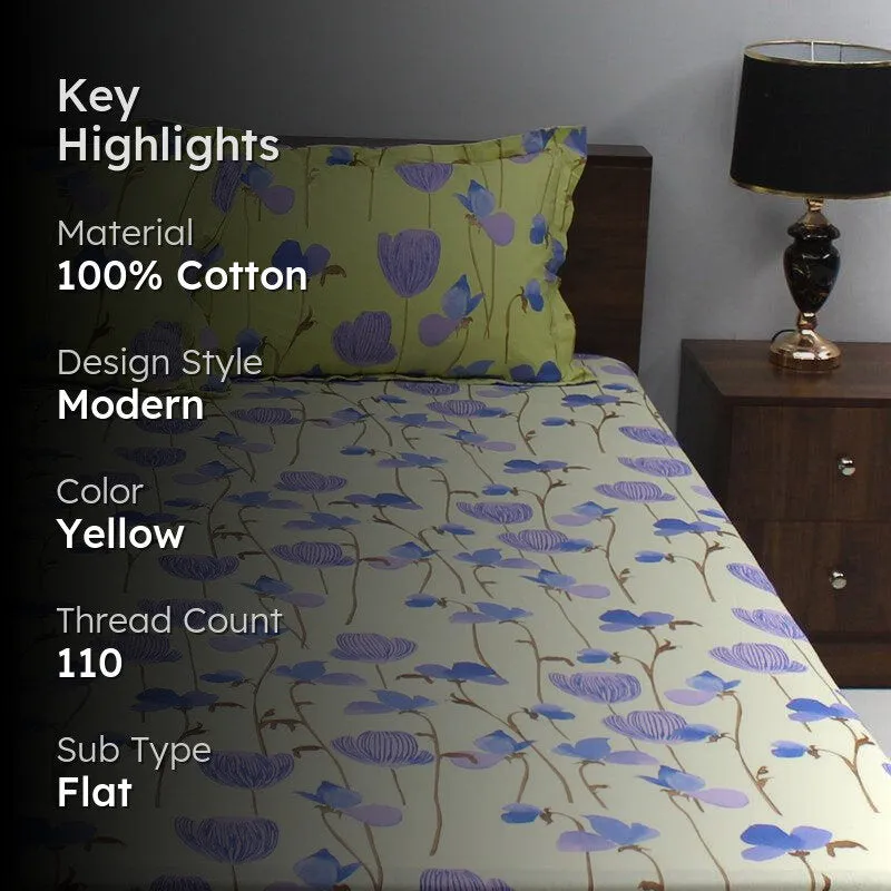 Prisha Floral Cotton Bedsheet (Yellow,Purple) - 110 TC media 2
