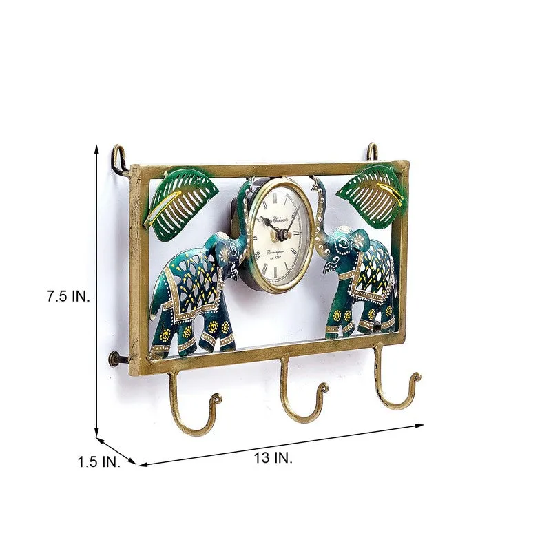 Elephant Frame Key Holder Accent Metal Wall Clock media 6