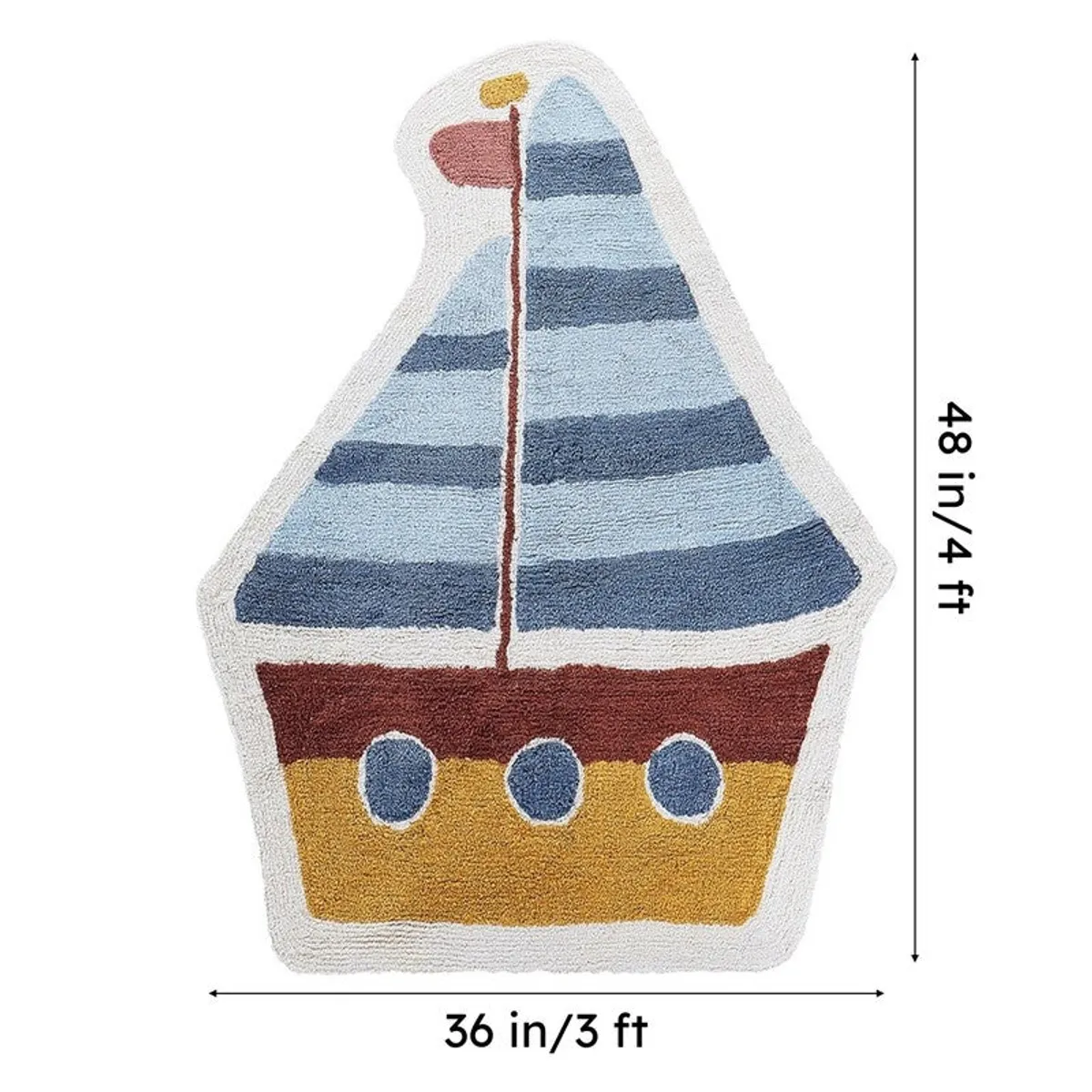 Sailboat-shaped rug shown with its full outline and proportions against a white background.