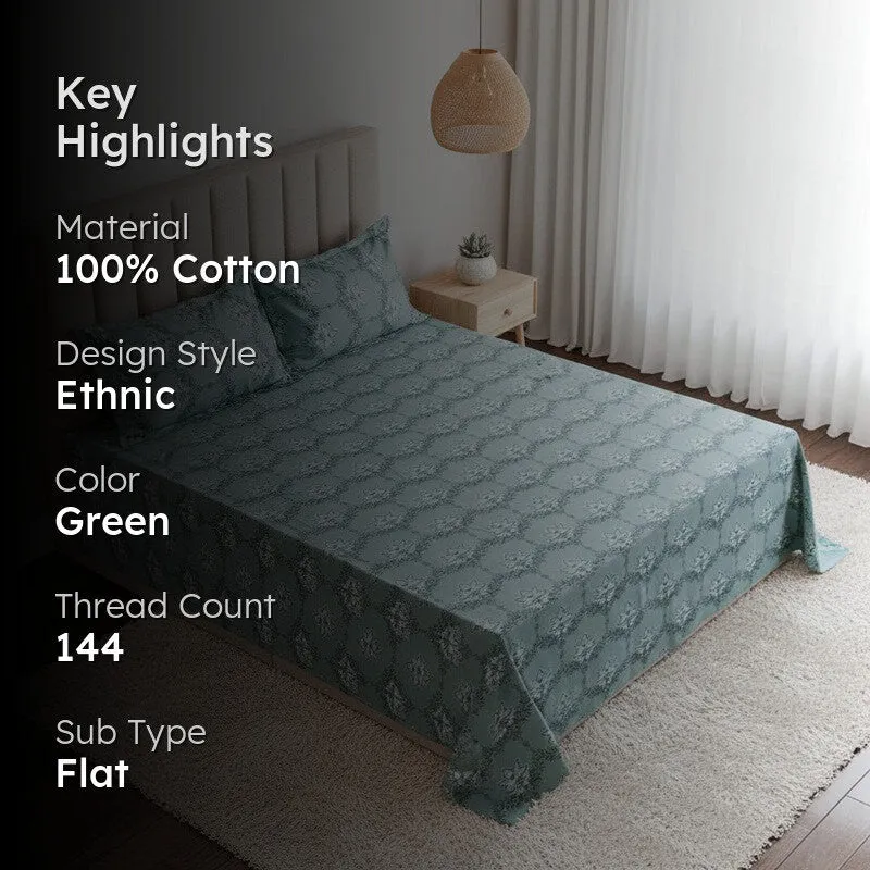 Amora Ethnic Cotton Bedsheet (Green) - 144 TC media 2