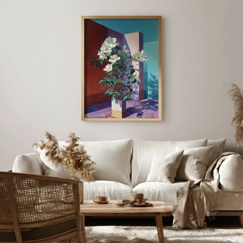 Flora Facet Canvas Wall Painting - Brown Frame media 1