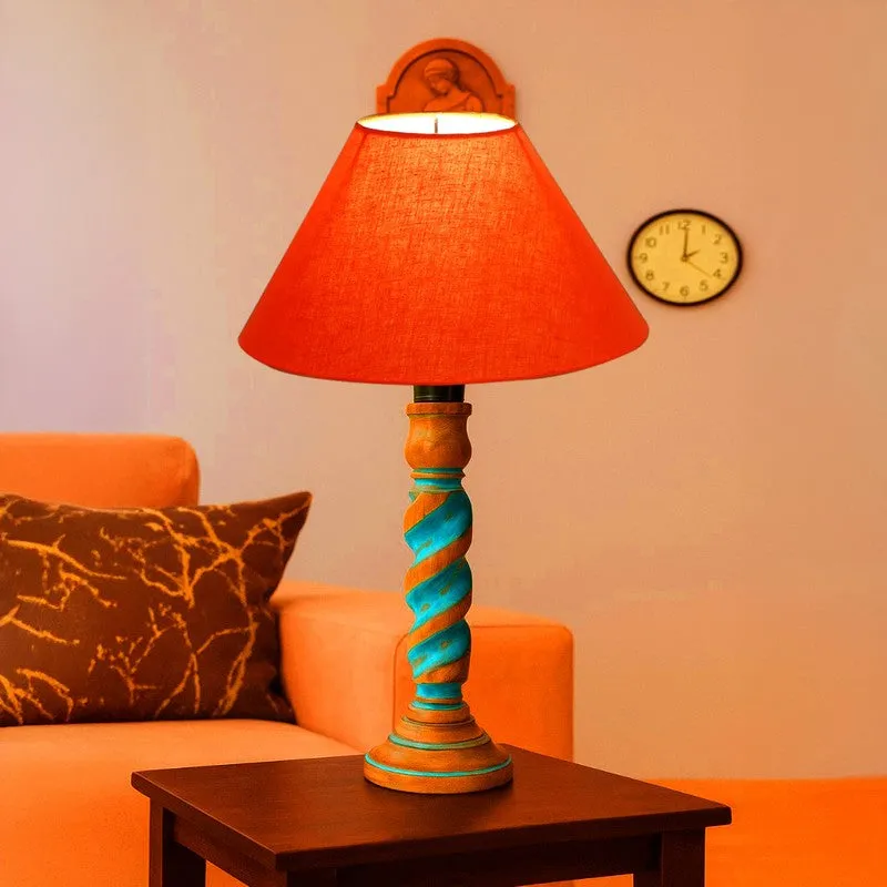 Elara Velin Wooden Table Lamp - Orange media 1
