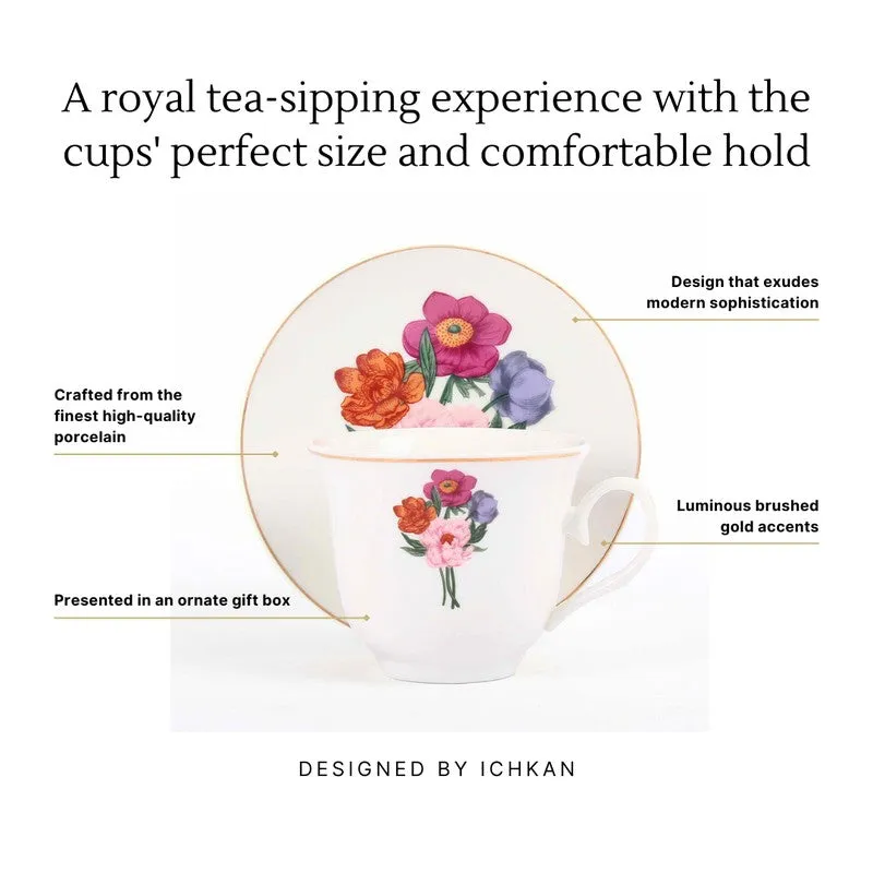 Eden 24k Gold Brushed Porcelain Tea Cup (300 mL Each) -  Twelve Piece Set media 9