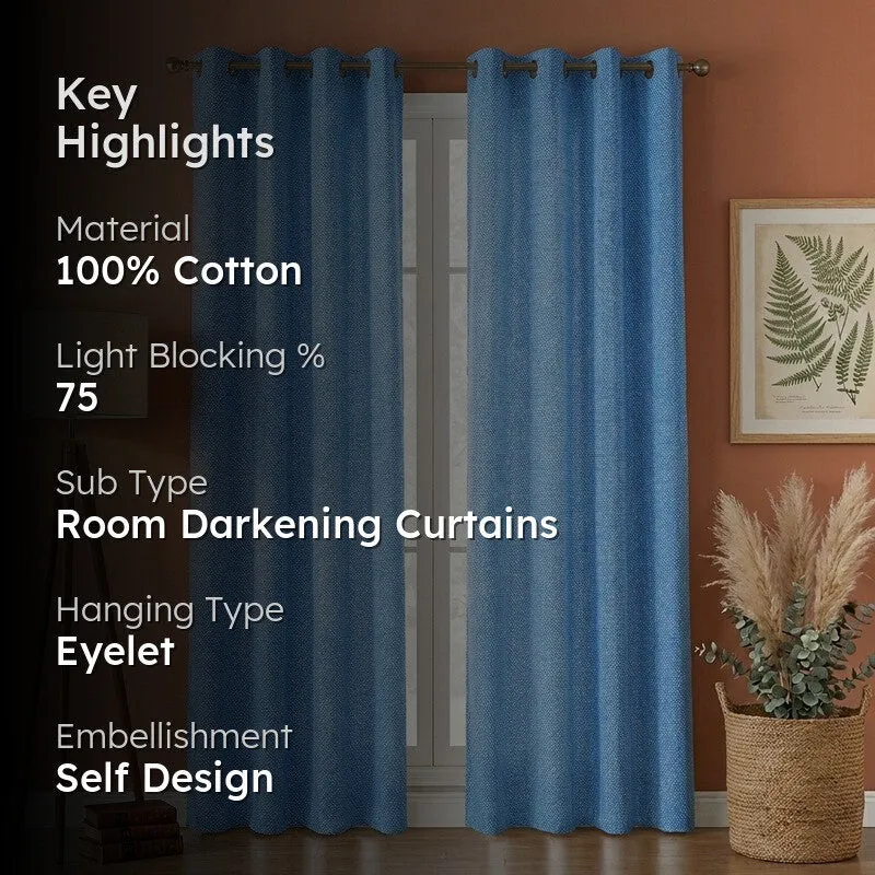Form Ease Cotton Room Darkening Curtains (Blue) - Set Of Two media 2