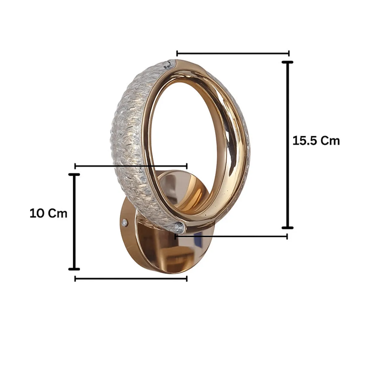 Gold circular wall lamp shown from the side against a plain background