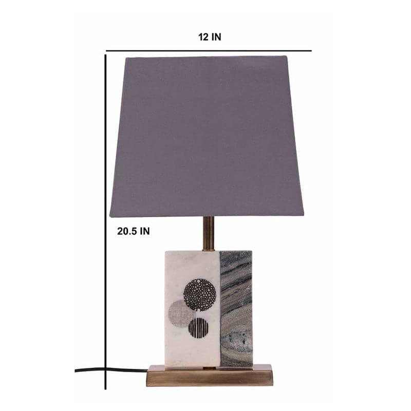 Blaze Printed Fabric Table Lamp With Marble & Brass Base - Grey,White media 5