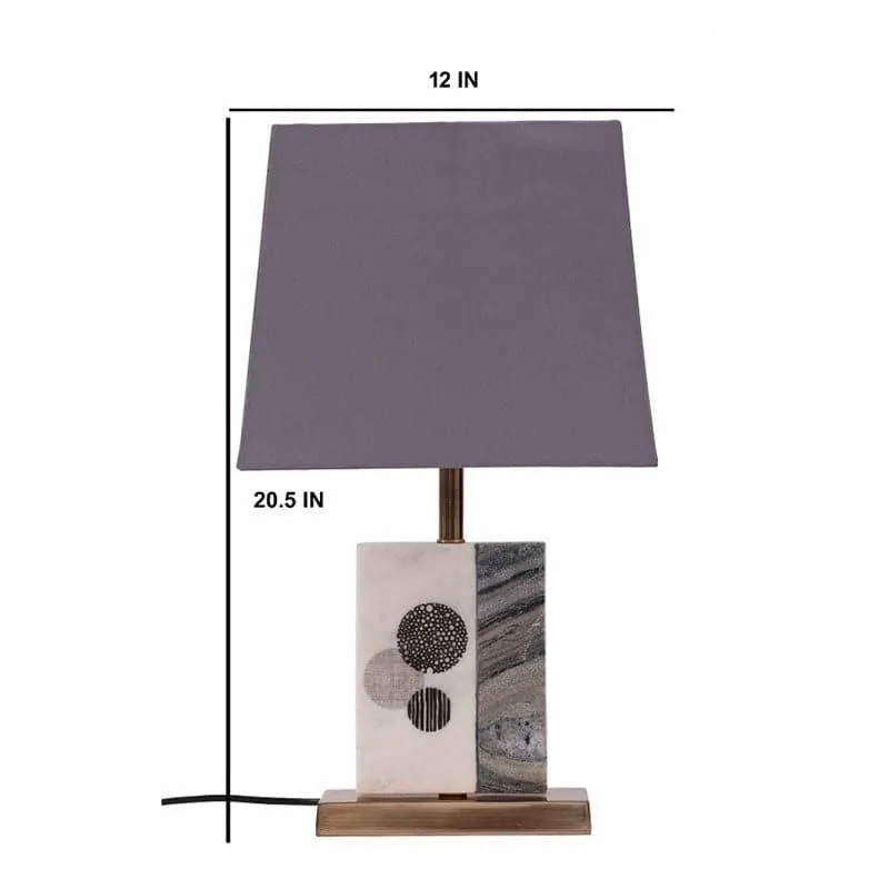 Blaze Printed Fabric Table Lamp With Marble & Brass Base - Grey,White media 5