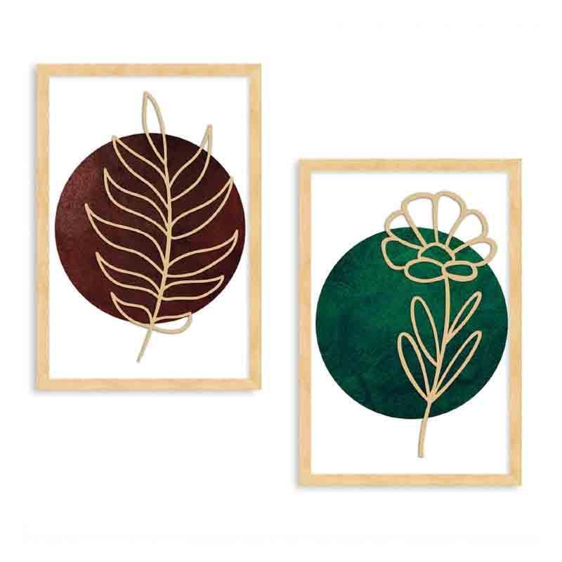 Gold Etched Leaves Wall Art - Set Of Two - Green/Red media 3