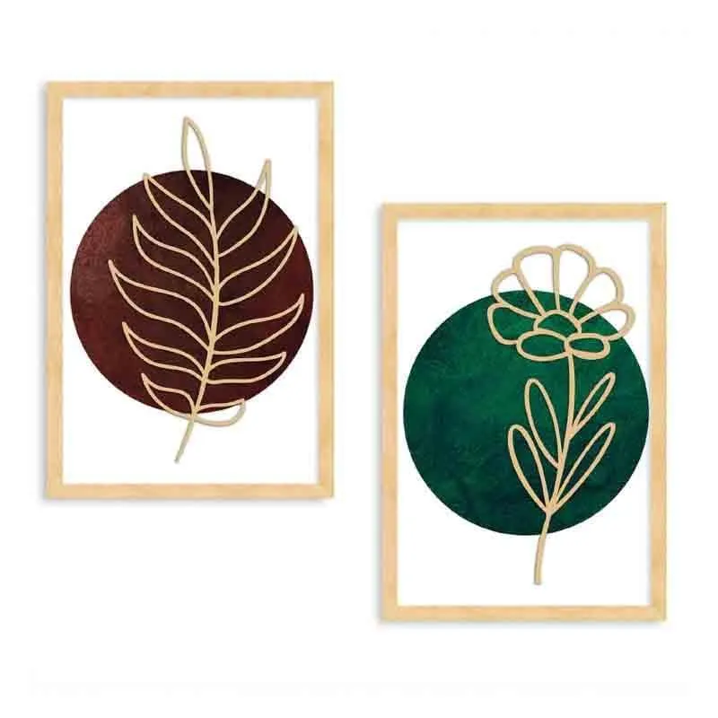 Gold Etched Leaves Wall Art - Set Of Two - Green/Red media 3