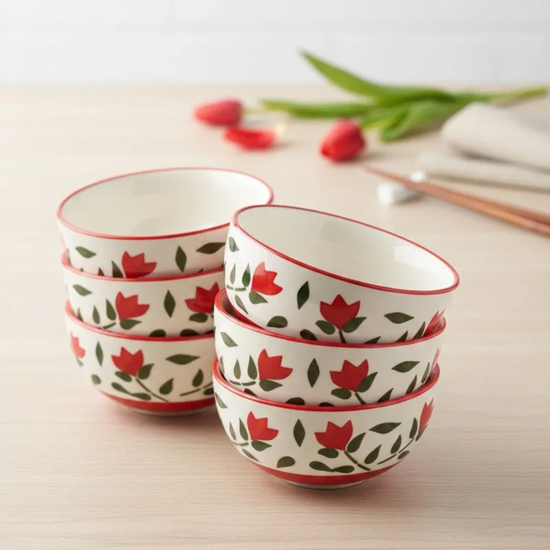 Urban Ceramic Snack Bowls (Red,White, 180 mL Each) - Set Of Six media 1