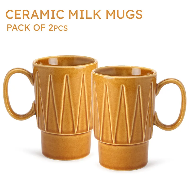 Kindred Ceramic Coffee Mug (Golden Brown/350 mL Each) - Set Of Two media 6