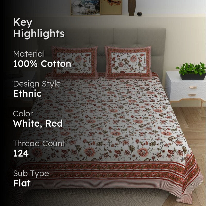 Kanhara Floral Cotton Bedsheet - 124 TC media 2