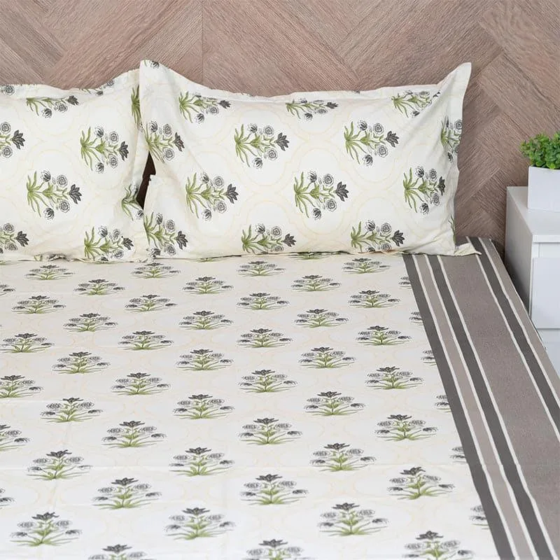 Imara Flora Cotton Bedsheet (Grey) - 144 TC media 1
