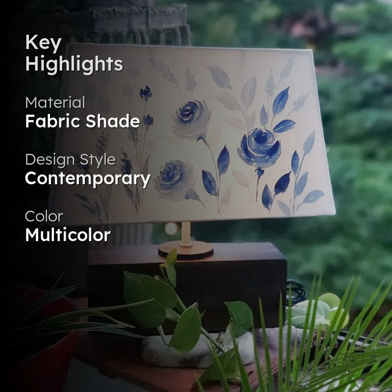 Indigo Blossom Handpainted Fabric Table Lamp - Multicolor media 2