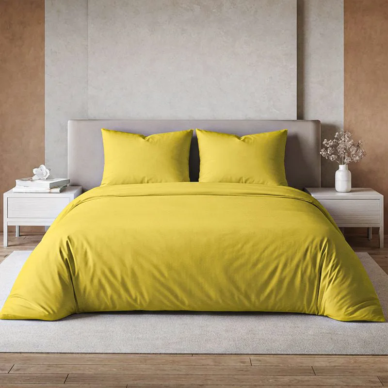 Moonweave Solid Cotton Bedsheet (Yellow) - 400 TC media 1