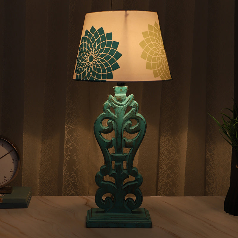 Akari Deco Printed Mango Wood Table Lamp - Blue,White