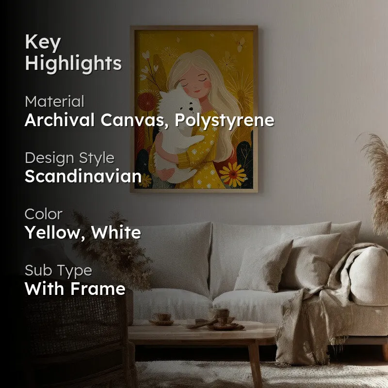 Golden Snuggle Canvas Wall Painting - Brown Frame media 2