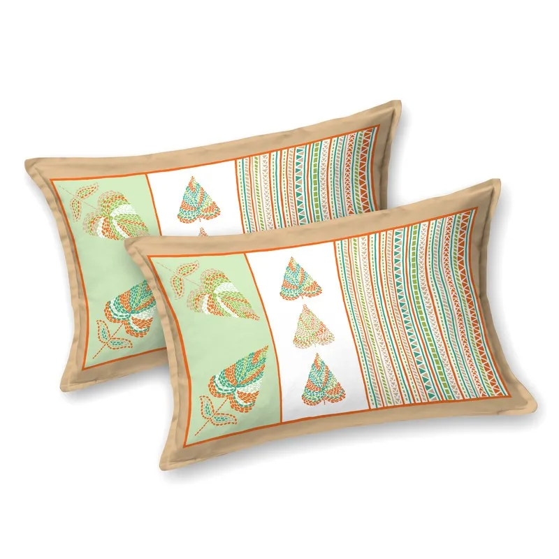 Desert Nest Cotton Bedsheet (Green,Peach) - 120 TC media 3